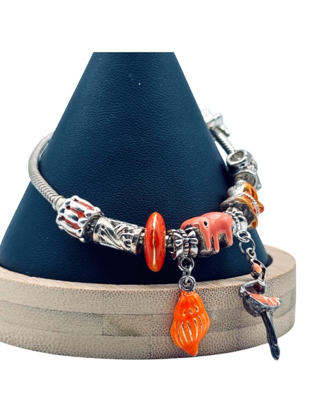 Slider Charm Bracelet Silver Tone Snake Chain Orange Tropical Beach Ballerina - Picture 3 of 6